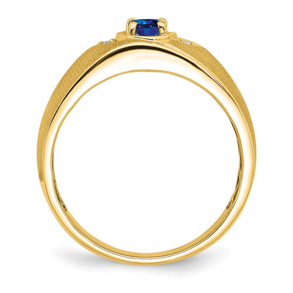 14K Gelbgold Herrenring mit ovalem Saphir und echten Diamanten
