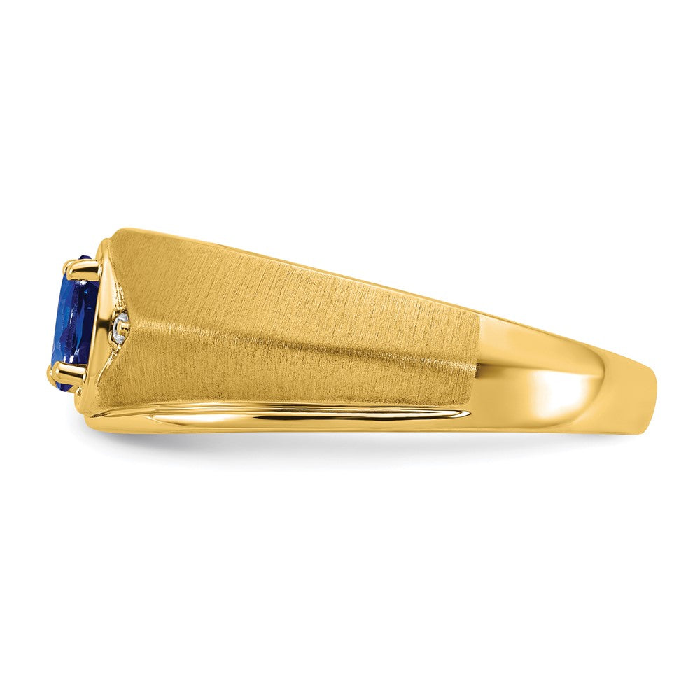 14K Gelbgold Herrenring mit ovalem Saphir und echten Diamanten