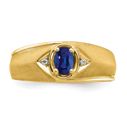 14K Gelbgold Herrenring mit ovalem Saphir und echten Diamanten