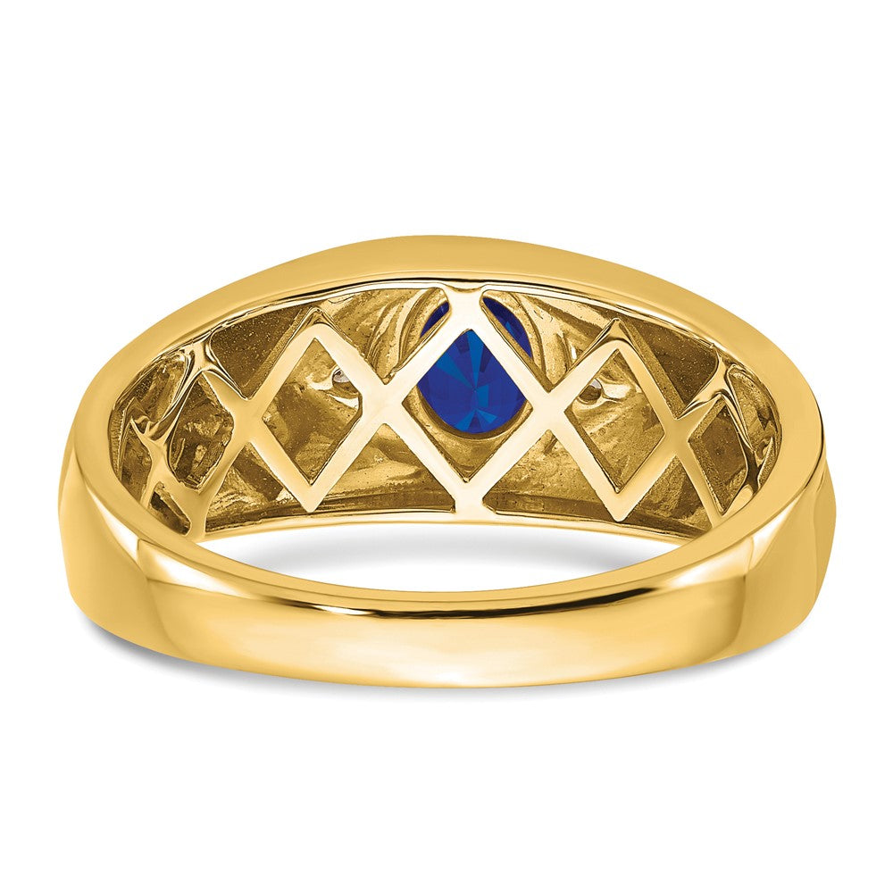14K Gelbgold Herrenring mit ovalem Saphir und echten Diamanten