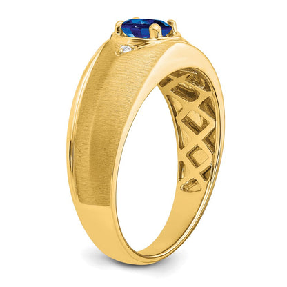 14K Gelbgold Herrenring mit ovalem Saphir und echten Diamanten