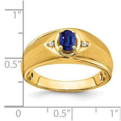 14K Gelbgold Herrenring mit ovalem Saphir und echten Diamanten