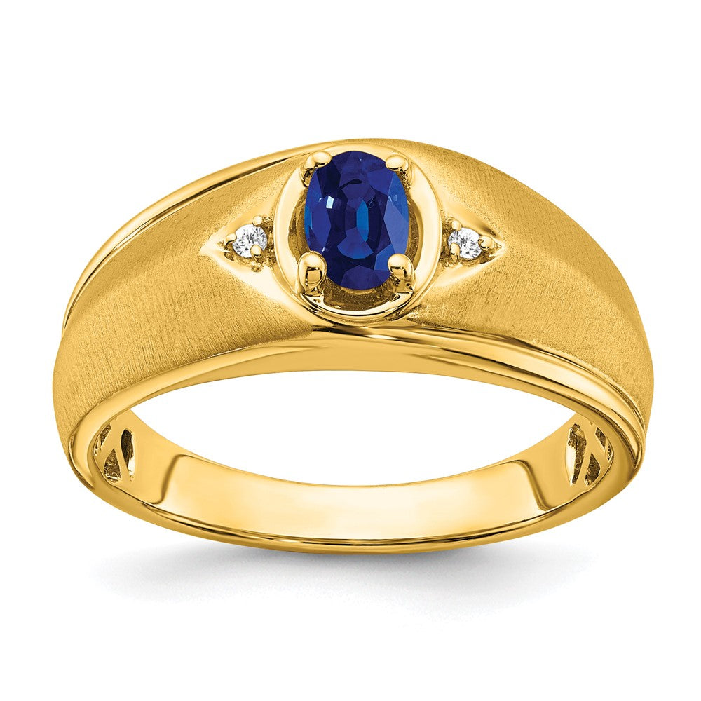 14K Gelbgold Herrenring mit ovalem Saphir und echten Diamanten