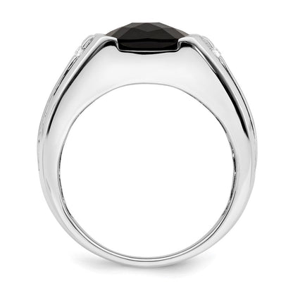 14K Weißgold Ring mit Onyx und echten Diamanten für Herren