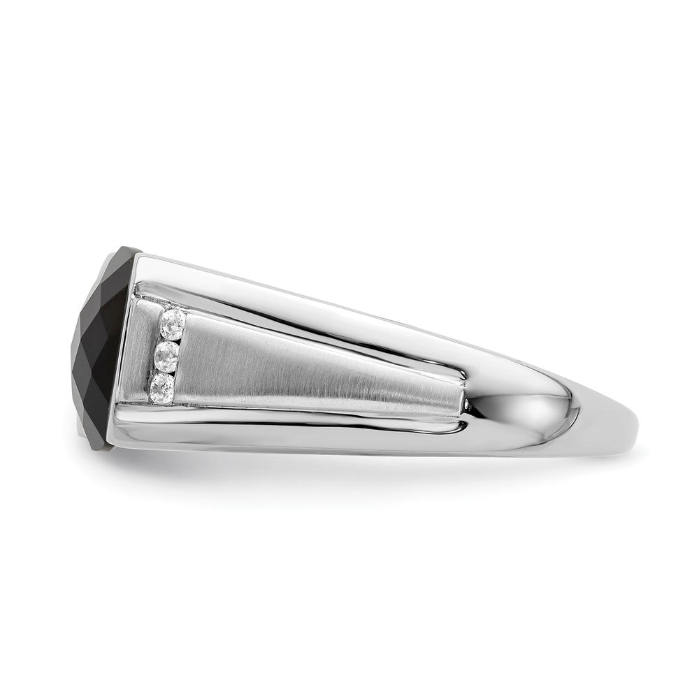 14K Weißgold Ring mit Onyx und echten Diamanten für Herren