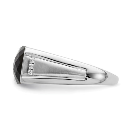 14K Weißgold Ring mit Onyx und echten Diamanten für Herren