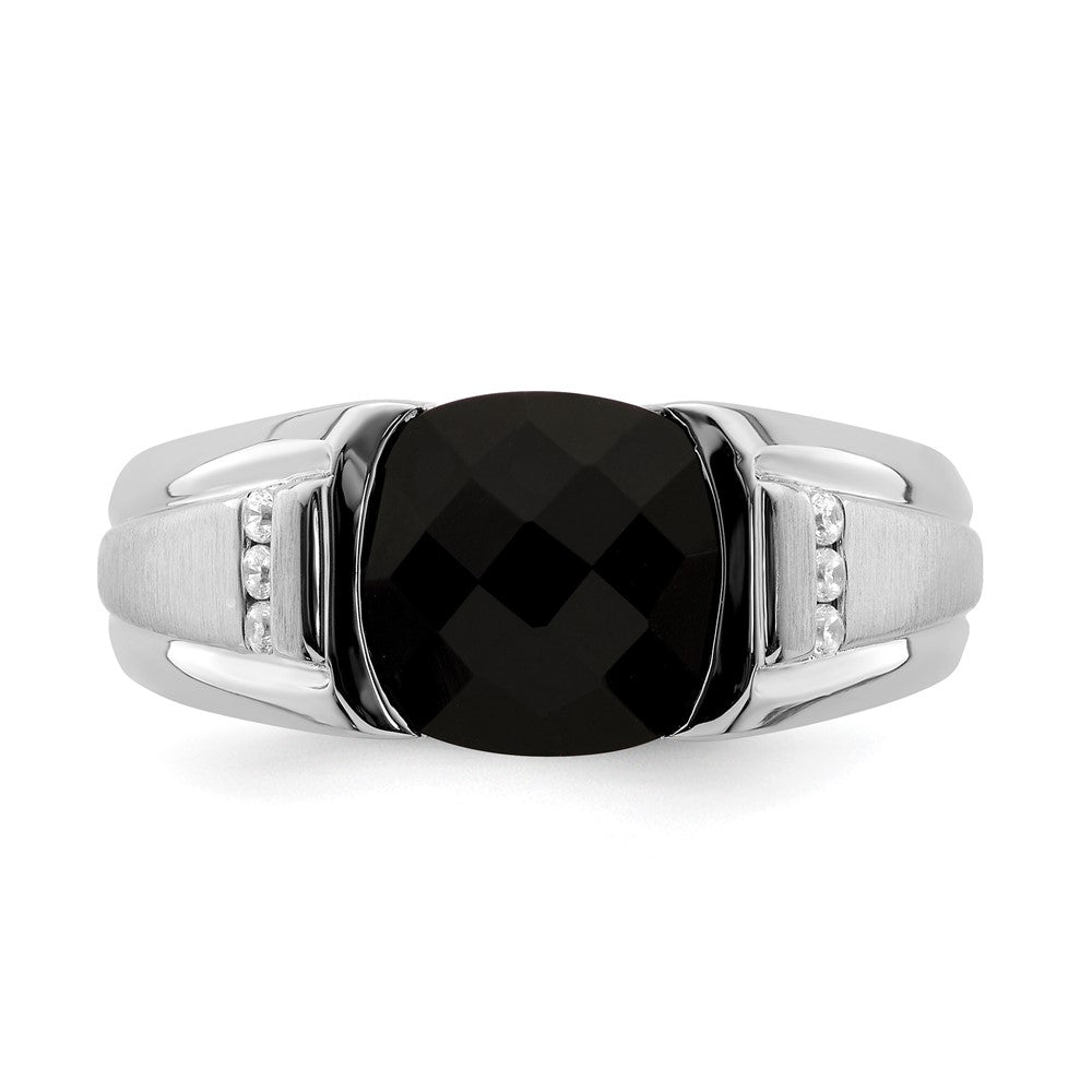 14K Weißgold Ring mit Onyx und echten Diamanten für Herren