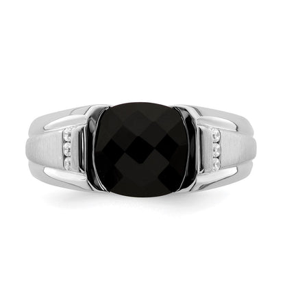 14K Weißgold Ring mit Onyx und echten Diamanten für Herren