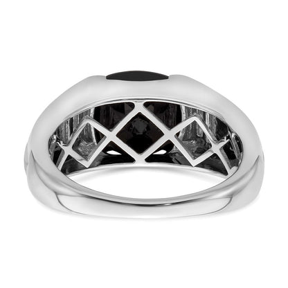 14K Weißgold Ring mit Onyx und echten Diamanten für Herren
