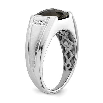 14K Weißgold Ring mit Onyx und echten Diamanten für Herren