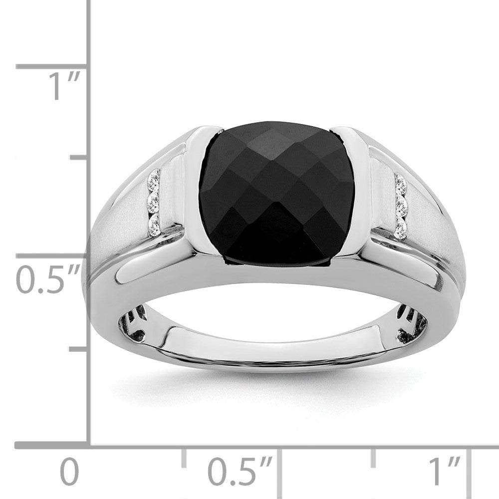 14K Weißgold Ring mit Onyx und echten Diamanten für Herren