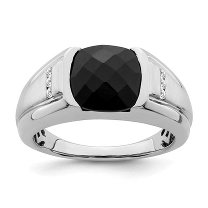 14K Weißgold Ring mit Onyx und echten Diamanten für Herren