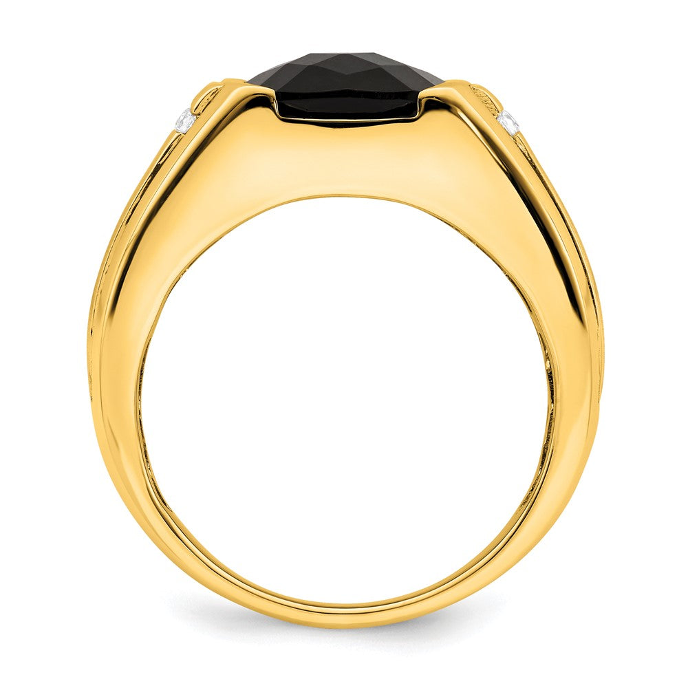 14K Gelbgold Herrenring mit Onyx und echten Diamanten
