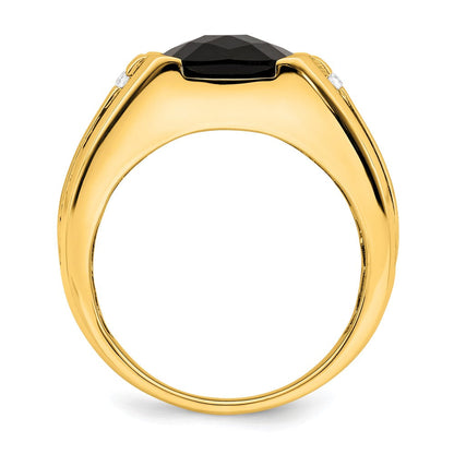 14K Gelbgold Herrenring mit Onyx und echten Diamanten