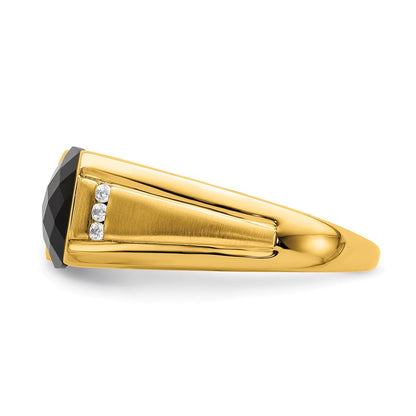 14K Gelbgold Herrenring mit Onyx und echten Diamanten
