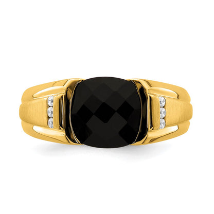 14K Gelbgold Herrenring mit Onyx und echten Diamanten