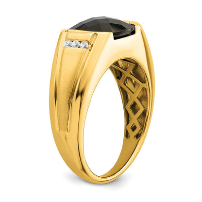 14K Gelbgold Herrenring mit Onyx und echten Diamanten