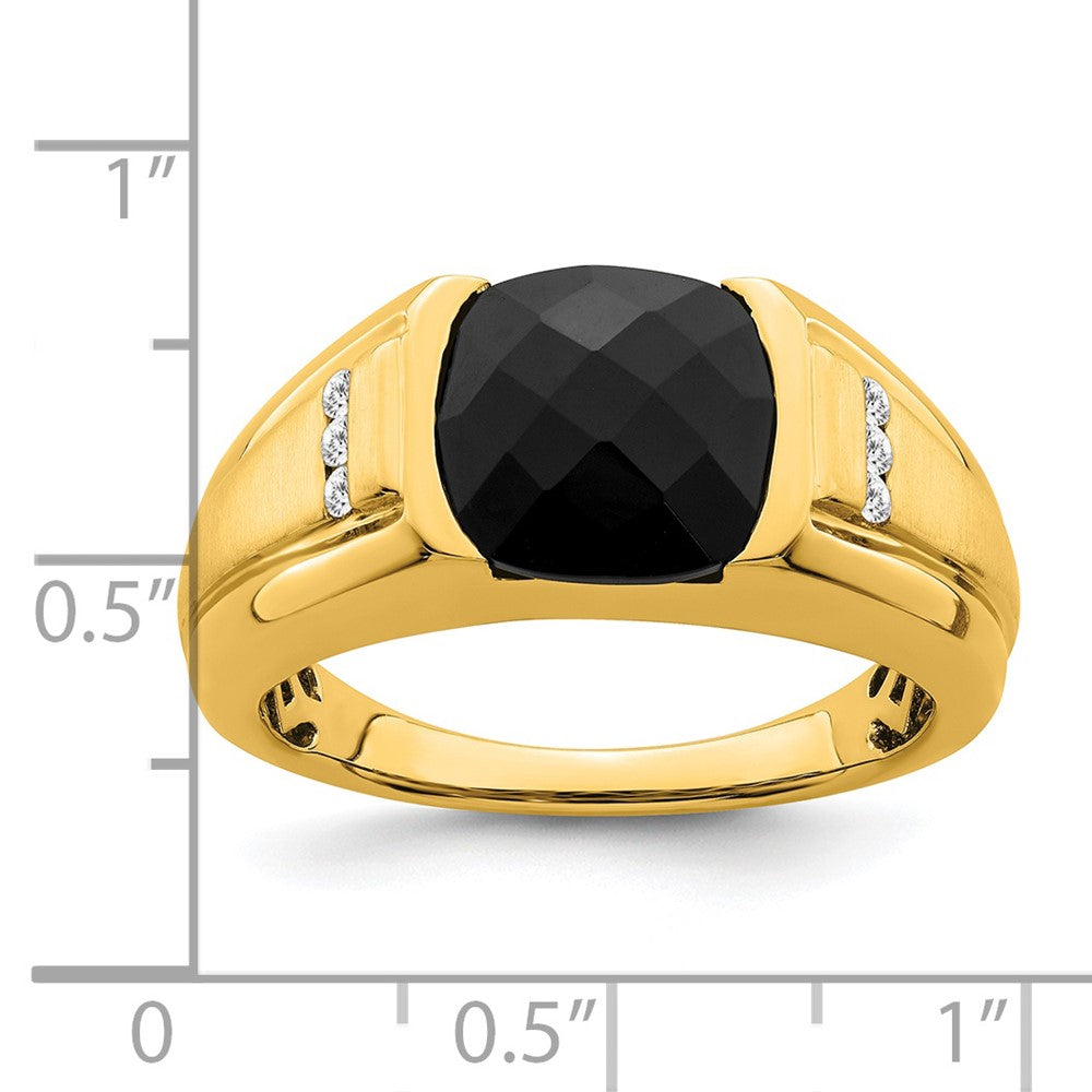14K Gelbgold Herrenring mit Onyx und echten Diamanten