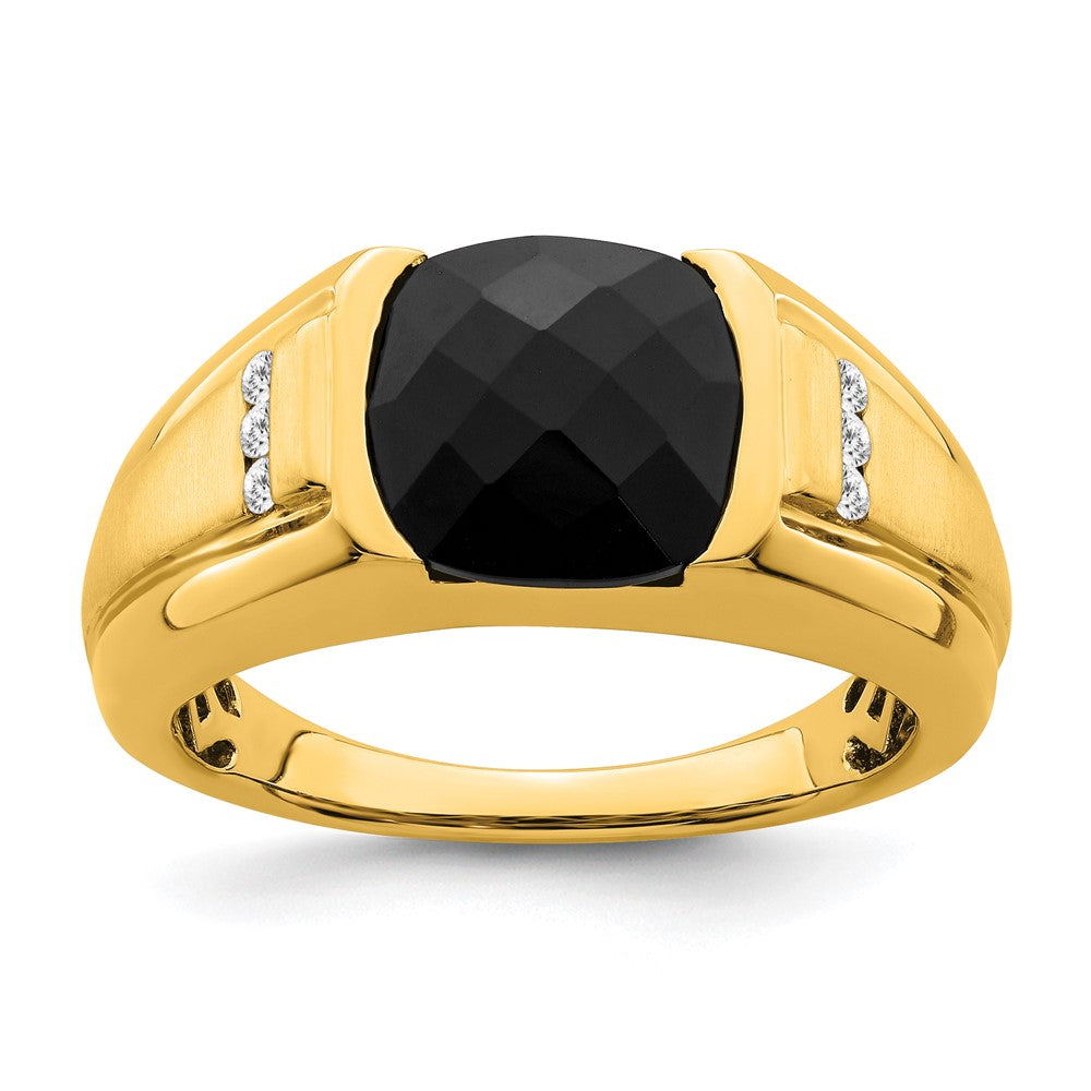14K Gelbgold Herrenring mit Onyx und echten Diamanten