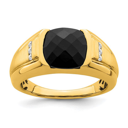 14K Gelbgold Herrenring mit Onyx und echten Diamanten