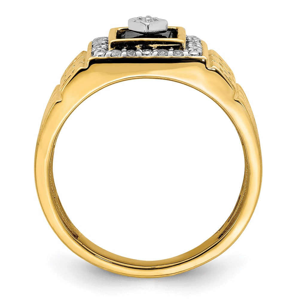 14K Gelbgold Herrenring mit Onyx, echten Diamanten und griechischem Mäanderdesign