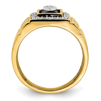 14K Gelbgold Herrenring mit Onyx, echten Diamanten und griechischem Mäanderdesign