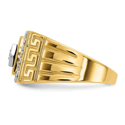 14K Gelbgold Herrenring mit griechischem Mäanderdesign, 0,2 ct. Labor-gezüchteten Diamanten VS/SI+ G+ und Onyx