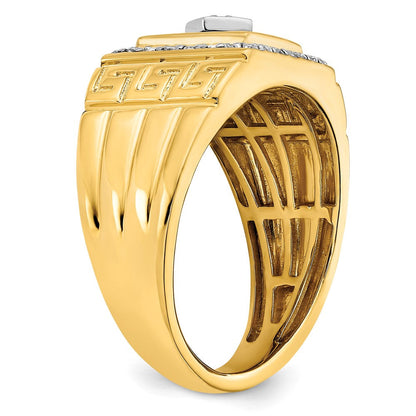 14K Gelbgold Herrenring mit Onyx, echten Diamanten und griechischem Mäanderdesign