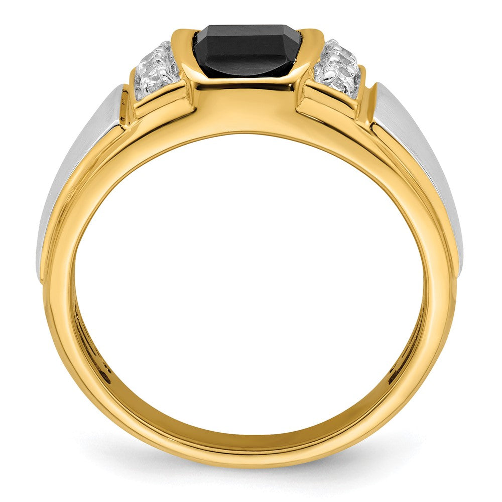 14K Bicolor Gold Herrenring mit Onyx und echten Diamanten