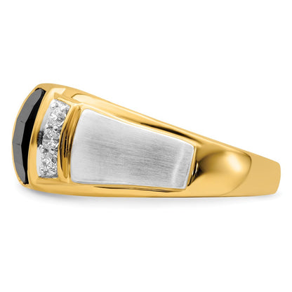 14K Bicolor Gold Herrenring mit Onyx und echten Diamanten