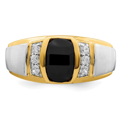 14K Bicolor Gold Herrenring mit Onyx und echten Diamanten