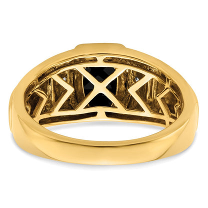 14K Bicolor Gold Herrenring mit Onyx und echten Diamanten