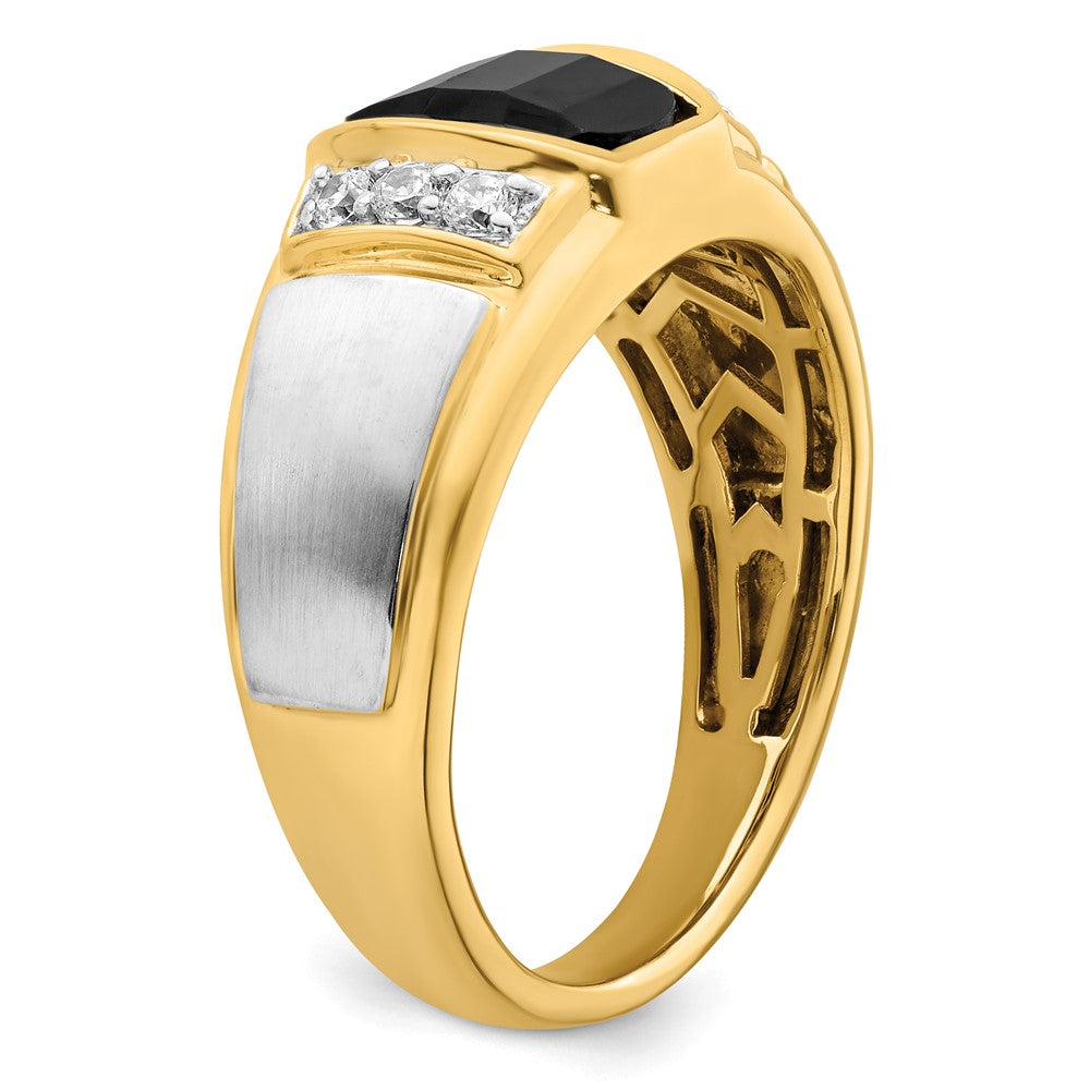 14K Bicolor Gold Herrenring mit Onyx und echten Diamanten