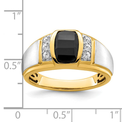 14K Bicolor Gold Herrenring mit Onyx und echten Diamanten