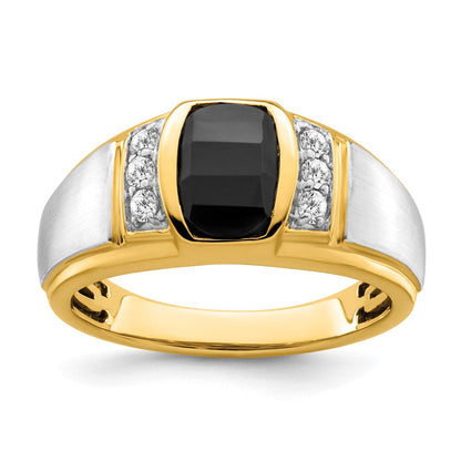 14K Bicolor Gold Herrenring mit Onyx und echten Diamanten