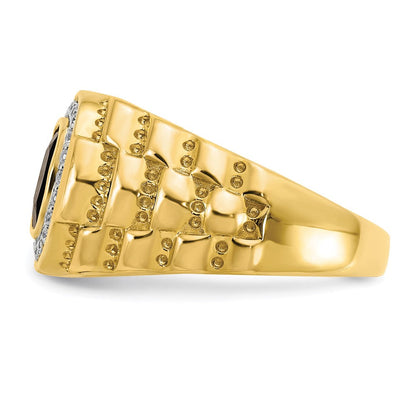 14K Gelbgold Herrenring mit Onyx, echten Diamanten und strukturierter Oberfläche
