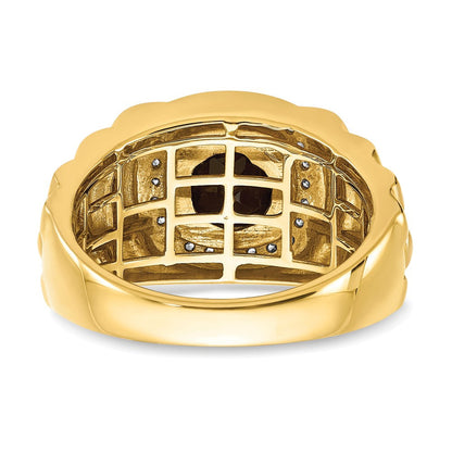 14K Gelbgold Herrenring mit Onyx, echten Diamanten und strukturierter Oberfläche