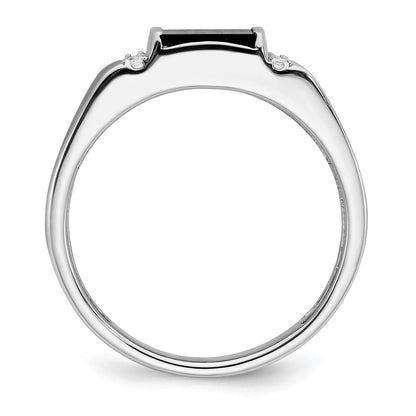 14K Weißgold Herrenring mit quadratischem Onyx und echten Diamanten