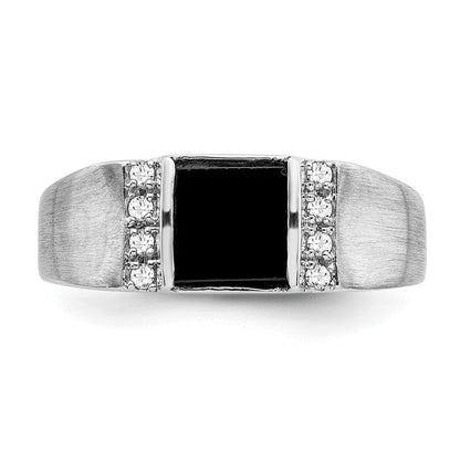 14K Weißgold Herrenring mit quadratischem Onyx und echten Diamanten