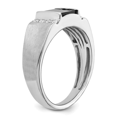 14K Weißgold Herrenring mit quadratischem Onyx und echten Diamanten