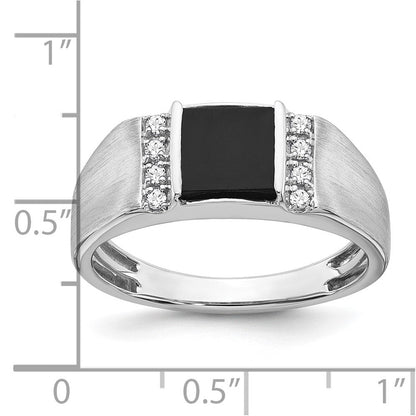 14K Weißgold Herrenring mit quadratischem Onyx und echten Diamanten