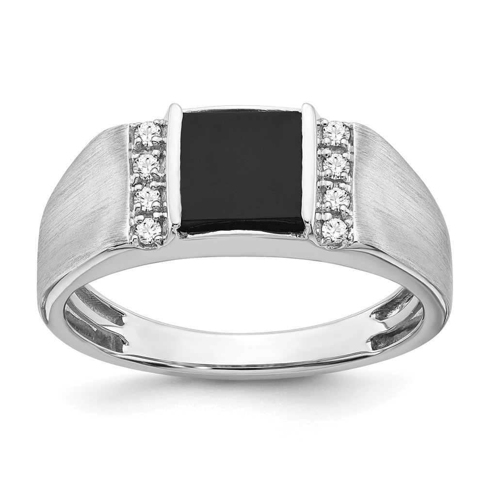 14K Weißgold Herrenring mit quadratischem Onyx und echten Diamanten