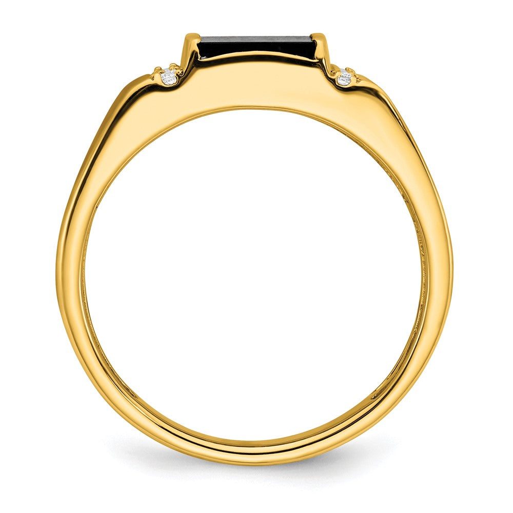 14K Gelbgold Ring mit quadratischem Onyx und echten Diamanten für Herren