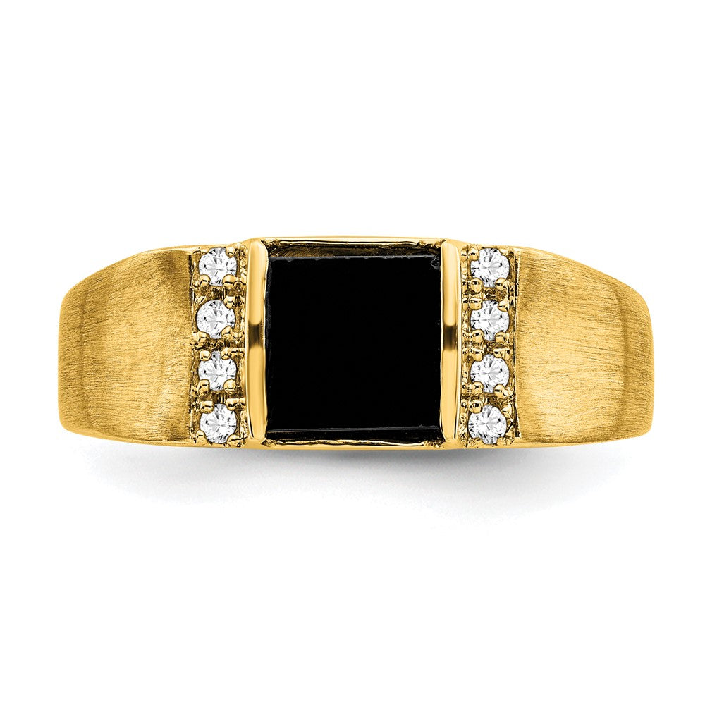 14K Gelbgold Ring mit quadratischem Onyx und echten Diamanten für Herren