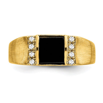 14K Gelbgold Ring mit quadratischem Onyx und echten Diamanten für Herren