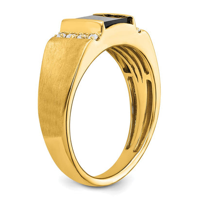14K Gelbgold Ring mit quadratischem Onyx und echten Diamanten für Herren