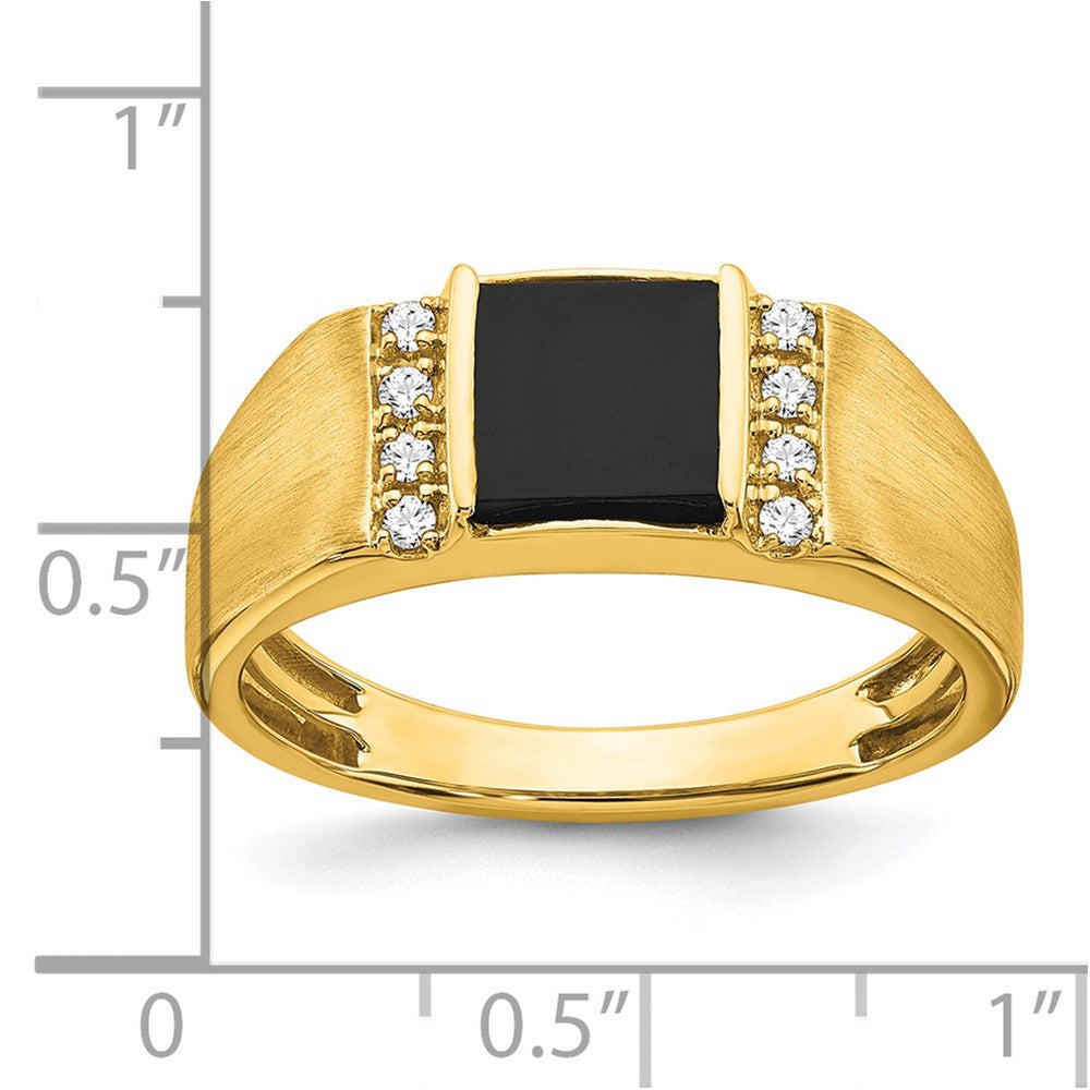 14K Gelbgold Ring mit quadratischem Onyx und echten Diamanten für Herren