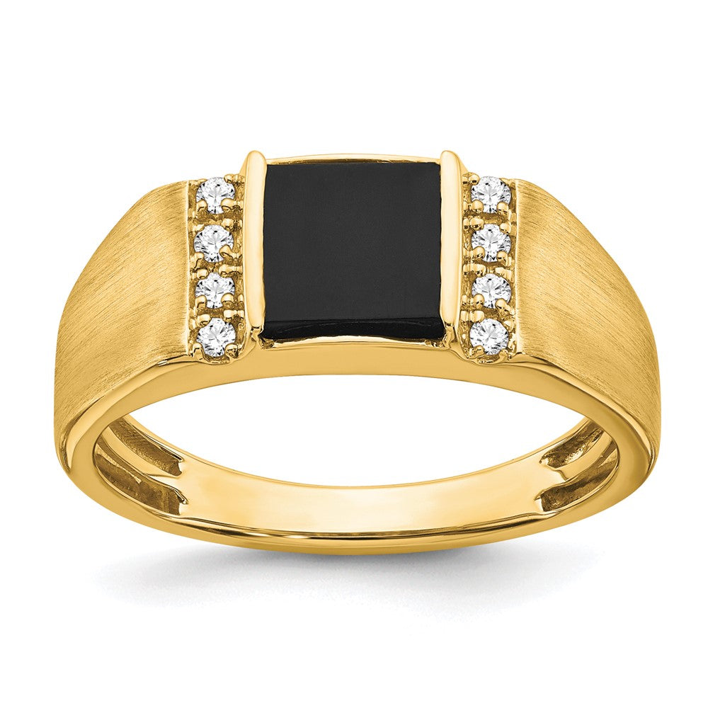 14K Gelbgold Ring mit 0,125 ct. Labor gezüchtetem Diamant VS/SI+ G+ und Onyx für Herren
