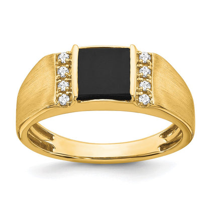 14K Gelbgold Ring mit 0,125 ct. Labor gezüchtetem Diamant VS/SI+ G+ und Onyx für Herren