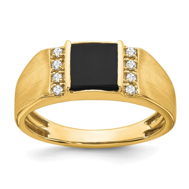 14K Gelbgold Ring mit 0,125 ct. Labor gezüchtetem Diamant VS/SI+ G+ und Onyx für Herren